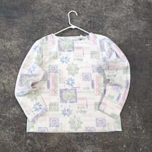 Liz Claiborne Fleece Sweater Womens PM Petite White Cottage Villager Sport